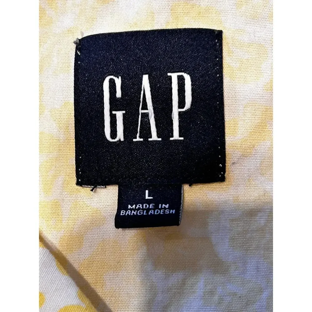 GAP Yellow Floral 2 Piece Pajama Set Womens L Cotton Button Up Top Shorts - Picture 7 of 8
